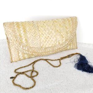 Vintage Handmade Woven Straw Clutch Bag With‎ Floral Lining《339》P